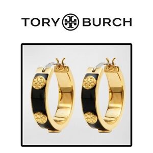 TORY BURCH MILLER GOLD BLACK EMAEL HOOPS